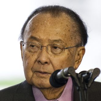 Senate Appropriations Committee Chairman Daniel Inouye, D-Hawaii, speaks during a ceremony where a plaque in honor of former Senate Majority Leader Bob Dole was unveiled at the World War II memorial in Washington, DC, April 12, 2011