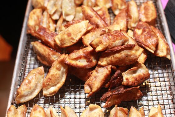 Crispy pretzel pork and chive dumplings from Talde.