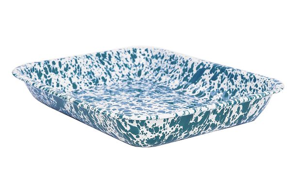 Enamelware Large Roasting Pan — Turquoise Marble