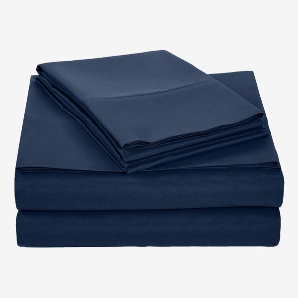 AmazonBasics Lightweight Super Soft Easy Care Microfiber Sheet Set with 16” Deep Pockets - Queen, Navy Blue