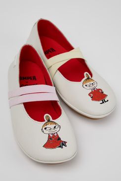 Camper x Moomin Twins White Leather Ballerinas for Kids
