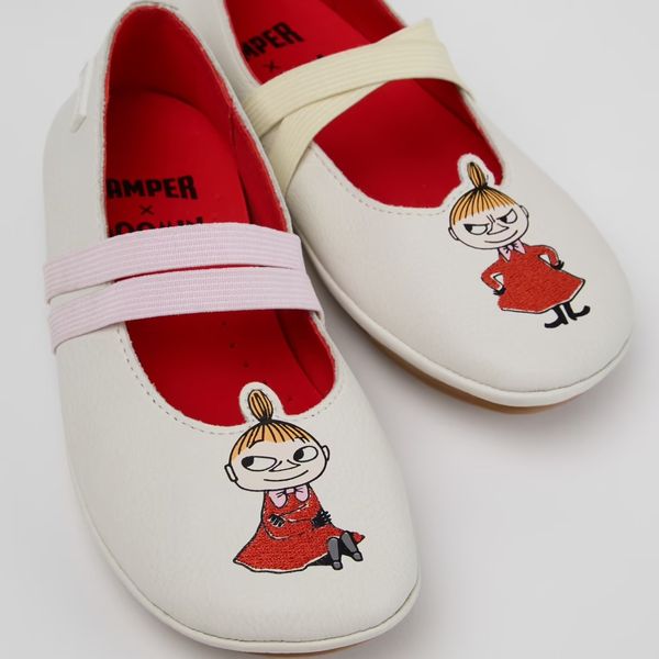 Camper x Moomin Twins White Leather Ballerinas for Kids