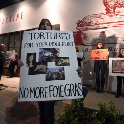 A recent protest outside Los Angeles restaurant Terrine that got out of hand.