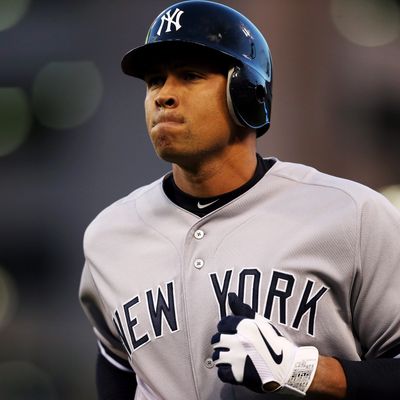 DETROIT, MI - OCTOBER 18: Alex Rodriguez #13 of the New York Yankees reacts as he walsk back towards the dugout after he pinch hit and flied out in the top of the sixth inning against the Detroit Tigers during game four of the American League Championship Series at Comerica Park on October 18, 2012 in Detroit, Michigan. (Photo by Jonathan Daniel/Getty Images) *** Local Caption *** Alex Rodriguez