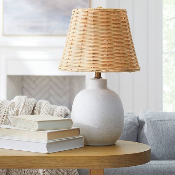 Threshold Ceramic Table Lamp With Rattan Shade White