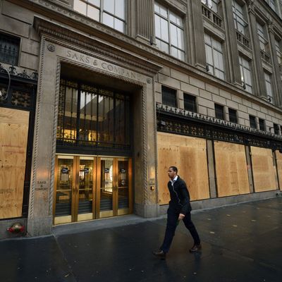Saks boarded up after the storm.