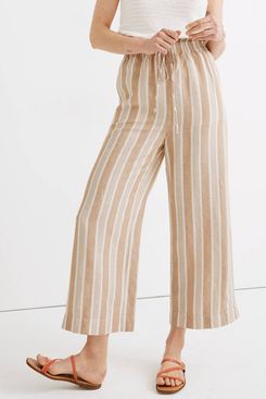 Madewell Smocked Huston Pull-On Crop Pants in Stripe