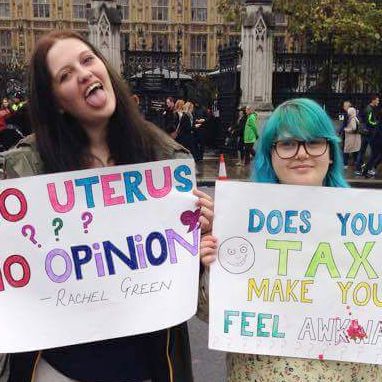 Women Protesting the UK's Tampon Tax by Free-Bleeding in Front of