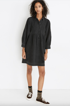 Madewell Denim Baby-Doll Shirtdress in Washed Black