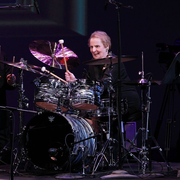 WASHINGTON, DC - SEPTEMBER 23: Honoree and former U.S. Secretary of State Madeleine Albright peforms at the Thelonious Monk International Jazz Drums Competition and Gala Concert at The Kennedy Center on September 23, 2012 in Washington, DC. (Photo by Paul Morigi/Getty Images for The Thelonious Monk Institute of Jazz)