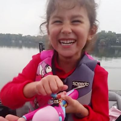 Little Girl Expertly Catches a Giant Bass Using Her Barbie Fishing Pole