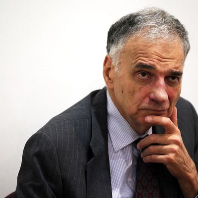  Former presidential candidate Ralph Nader listens during a news conference July 2, 2012 at Public Citizen in Washington, DC. Nader held a news conference to announce an 