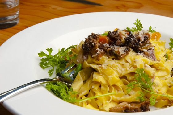 Farm-Egg Tagliatelle With Duck Sugo
Bistro Aix, San Francisco
3340 Steiner StreetStreet
415.202.0100; $19
Chef-owner Jonathan Beard makes some of critic Patricia Unterman's favorite pasta, and the one she calls out in particular is his simple spaghettini with tomato sauce, which she calls his 