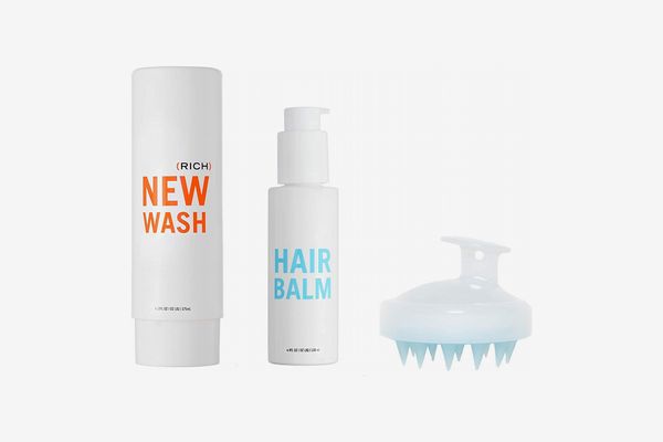 Hairstory New Wash Rich Kit - Hair Cleanser 8 oz + Hair Balm 4 oz + In-Shower Brush for Cleansing & Conditioning