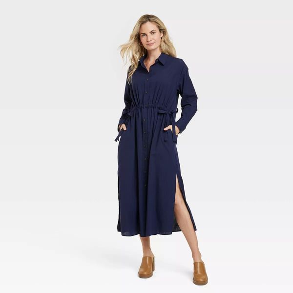 Universal Thread Maxi vestido camisero de manga larga con cintura cincha para mujer