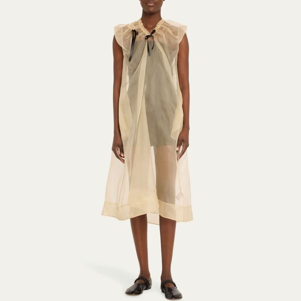 Simone Rocha Organza Cutout Midi Sack Dress with Bow