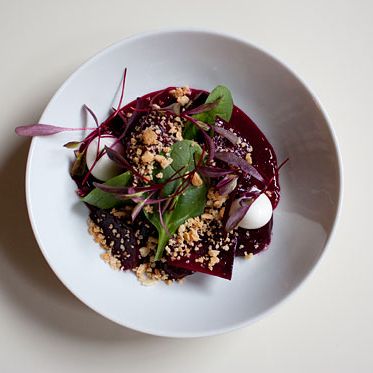 sheep-milk yogurt, spinach, biscuit crumble