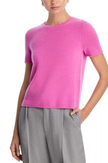 C by Bloomingdale’s Cashmere Short Sleeve Cashmere Shell Top - Candy Pink