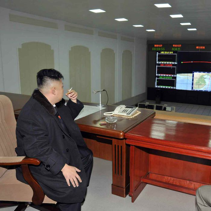 Kim Jong-un orders rocket launch This image captured from the Rodong Shinmun, a daily of North Korea's Workers Party, on Dec. 14, 2012, shows North Korean leader Kim Jong-un watching the North's long-range rocket enter orbit at the Sohae Space Center in Cholsan, North Korea, on Dec. 12. Kim arrived at the center about one hour before the liftoff of the rocket.