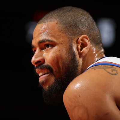  Tyson Chandler #6 of the New York Knicks looks on during the game against the Phoenix Suns on January 18, 2012 at Madison Square Garden in New York City.