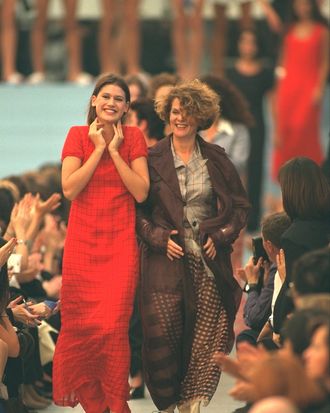 Real women walking in Dries Van Noten's spring 1996 show.