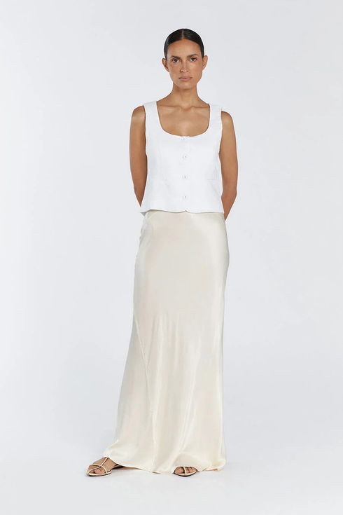 Dissh Charli Cream Satin Maxi Skirt