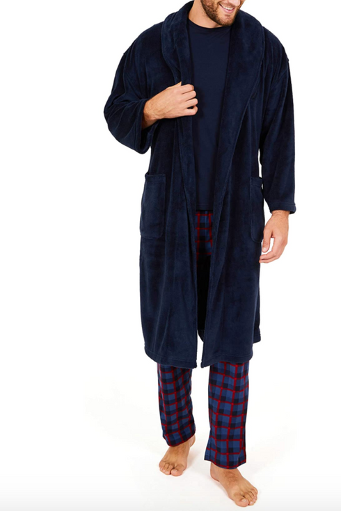 Men's Soft Housecoat Bath Robe Dressing Gown Gents Long Sleeve Sleepwear Robes 