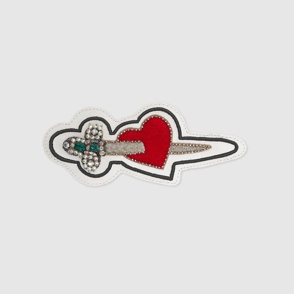 Embroidered Pierced Heart Leather Applique