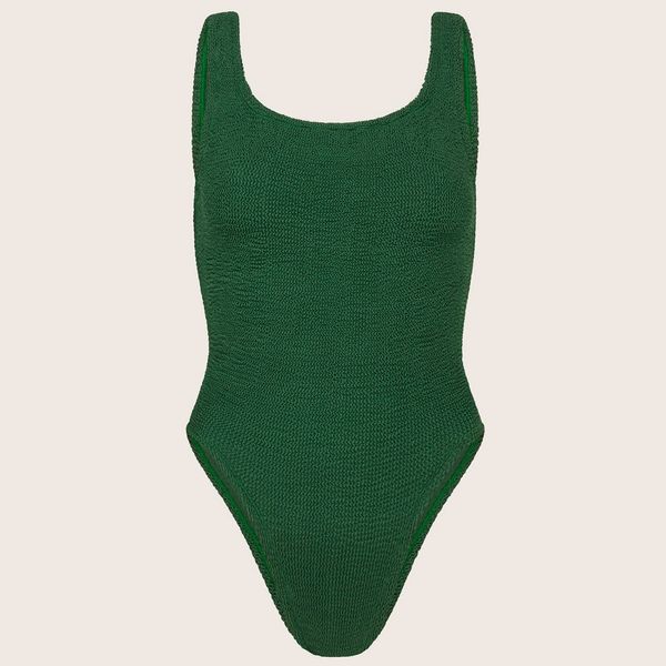 Hunza G Square Neck Swim in Metallic Forest Green