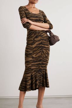 Norma Kamali tiger-print stretch-jersey midi dress