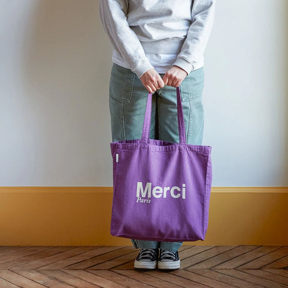 Merci cotton tote bag - Navy Blue