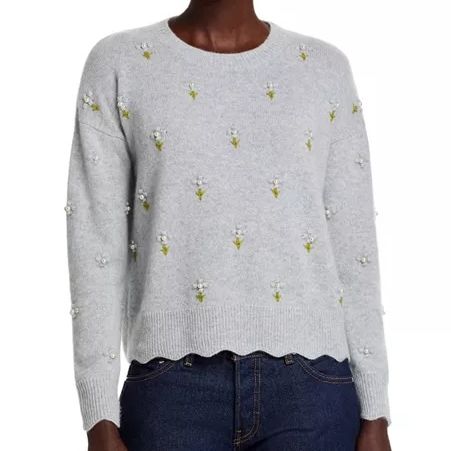 C by Bloomingdale's Floral Pearl Embellished Sweater