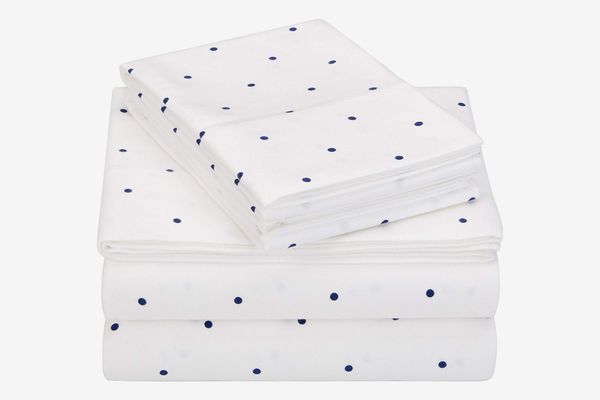 Pinzon 170 Gram Flannel Cotton Bed Sheet Set, Queen, Navy Dot