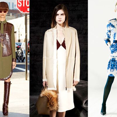 From left: new pre-fall looks from Givenchy, The Row, and Preen.