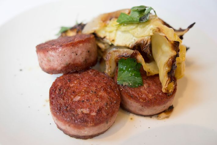 Pork sausage with cabbage.