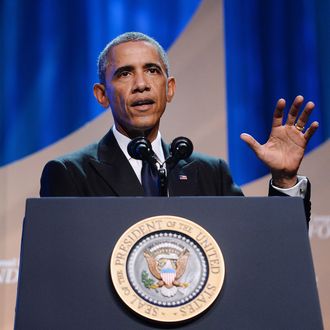 U.S. President Barack Obama speaks on stage for the Congressional Black Caucus Foundation Annual Phoenix Awards dinner, September 27, 2014 in Washington, DC. 