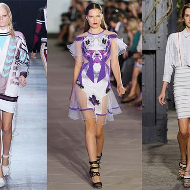 From left: spring looks from Alexander Wang, Prabal Gurung, and Band of Outsiders.