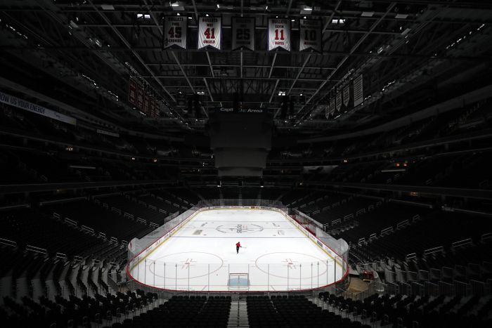 A man skates alone at Capital One Arena in Washington, D.C. on March 12.