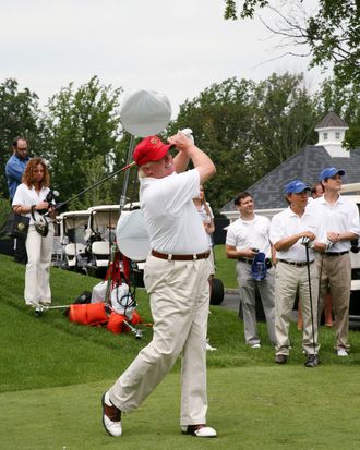 BRIARCLIFF MANOR, NY - JULY 14: Donald Trump attends the 2008 Joe Torre Safe at Home Foundation Golf Classic at Trump National Golf Club on July 14, 2008 in Briarcliff Manor, New York. (Photo by Rick Odell/Getty Images) *** Local Caption *** Donald Trump