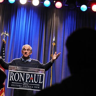 Republican presidential candidate, U.S. Rep. Ron Paul (R-TX) speaks during a campaign rally at the Grand Sierra Hotel on February 2, 2012 in Reno, Nevada. Paul is campaigning ahead of Nevada's caucus on February 4. 