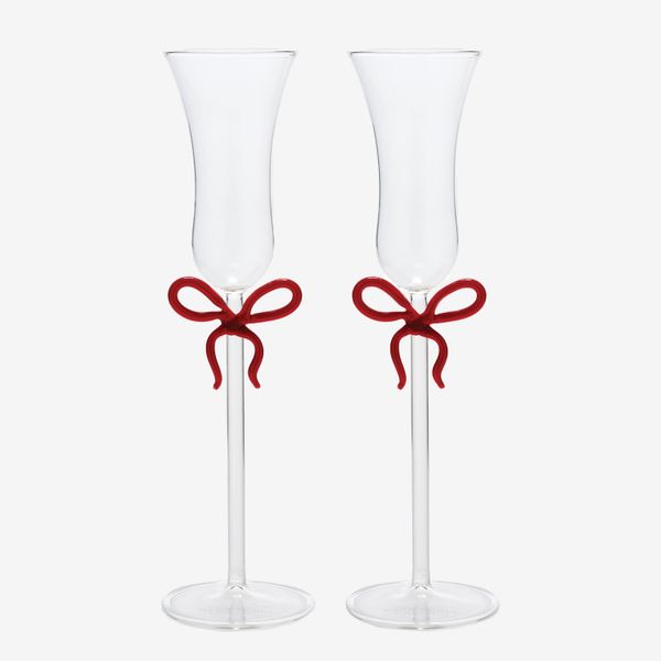 Moda Domus Set-of-Two Bow-Detailed Glass Champagne Flutes