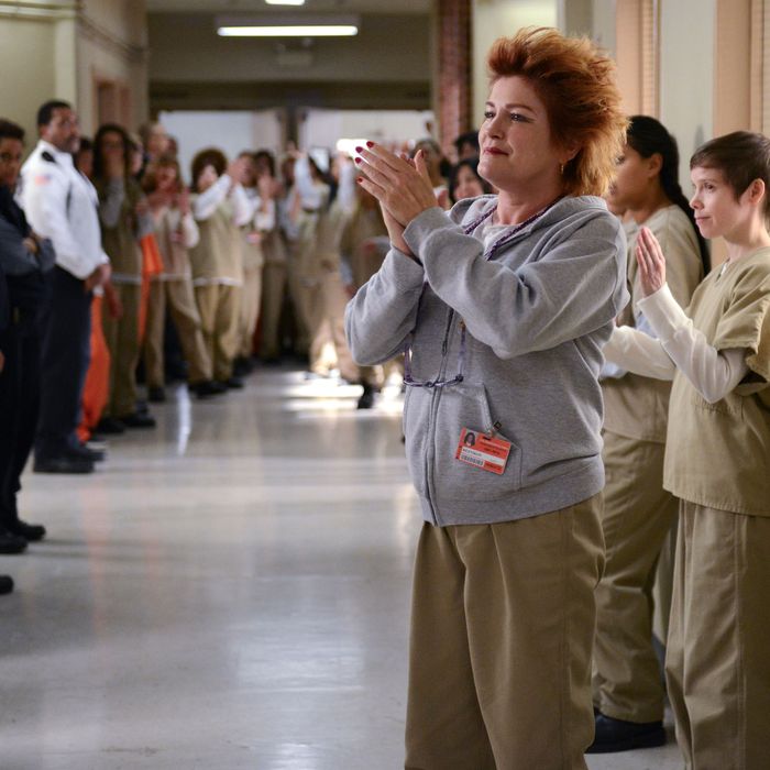 Kate Mulgrew (C) in a scene from Netflix’s “Orange is the New Black” Season 2. Photo credit: Ali Goldstein for Netflix.