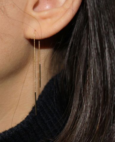 14K Solid Gold Bar Threader Earrings