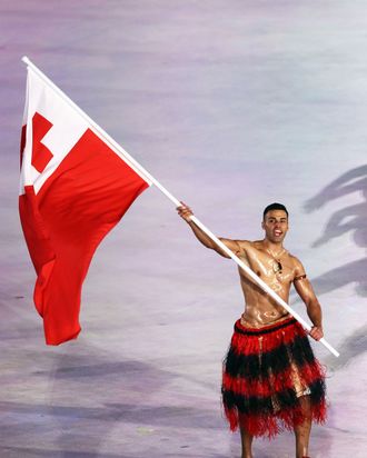 Tonga flag bearer Pita Taufatofua