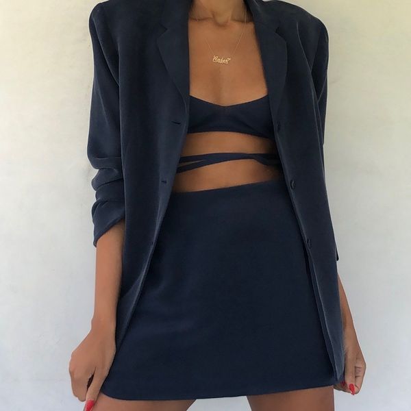 Elia Vintage Midnight 100% Silk Mini Skirt