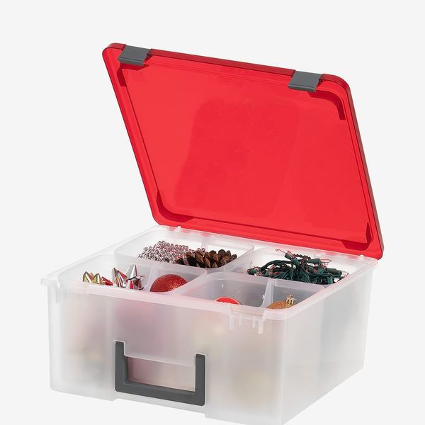 IRIS USA Ornament Storage Box with Hinged Lid and Dividers