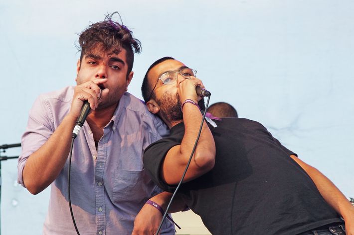 GEORGE, WA - MAY 29:  Himanshu "Heems" Suri (L) and Victor "Kool A.D." Vazquez of Das Racist perform at Sasquatch! Music Festival 2011 Day 3 at the Gorge Amphitheater on May 29, 2011 in George, Washington.  (Photo by Noel Vasquez/Getty Images)