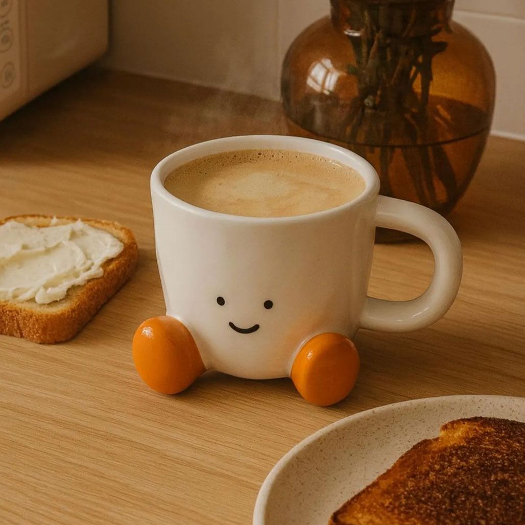 Happy Face Ceramic Mug with Feet