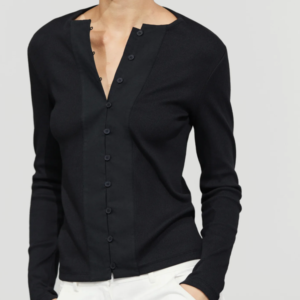 Massimo Dutti Cotton Blend Henley T-Shirt with Button Detail