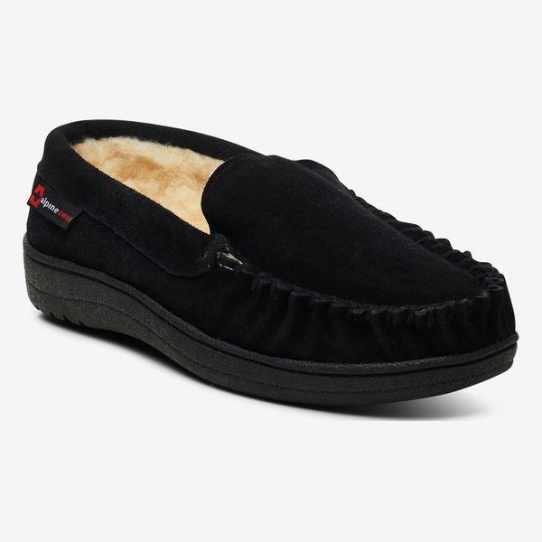 Alpine Swiss Men's Suede Shearling Moccasin Slippers